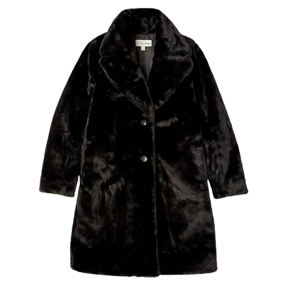 black faux fur coat