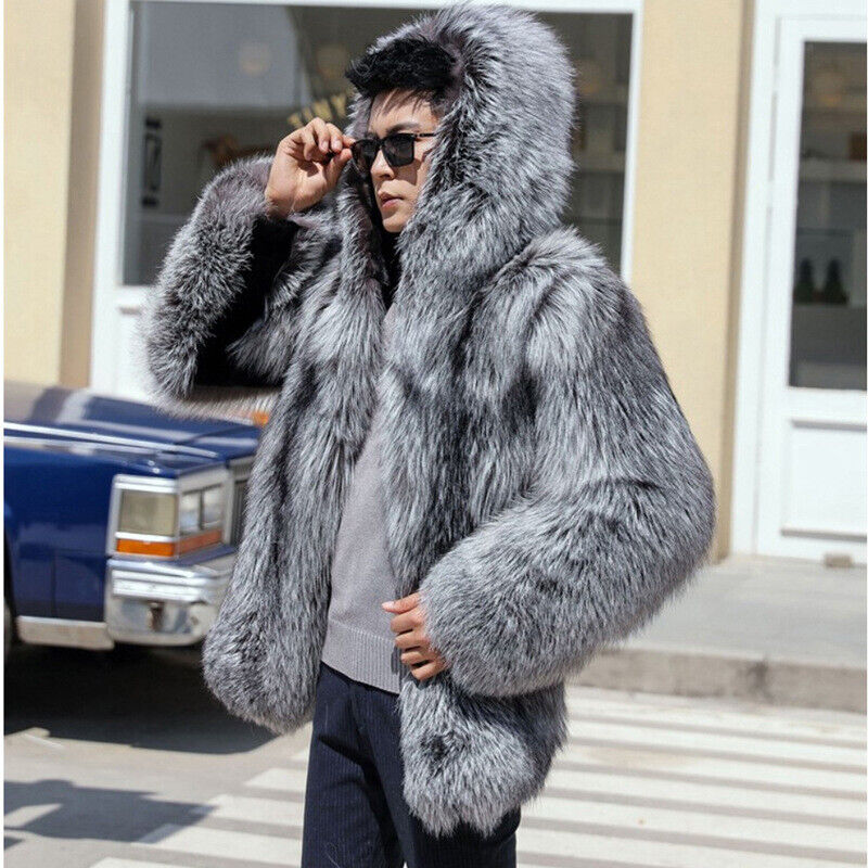 grey faux fur coat