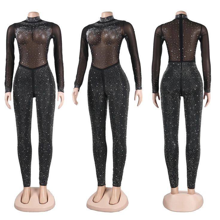 rhinestone mesh jumpsuit