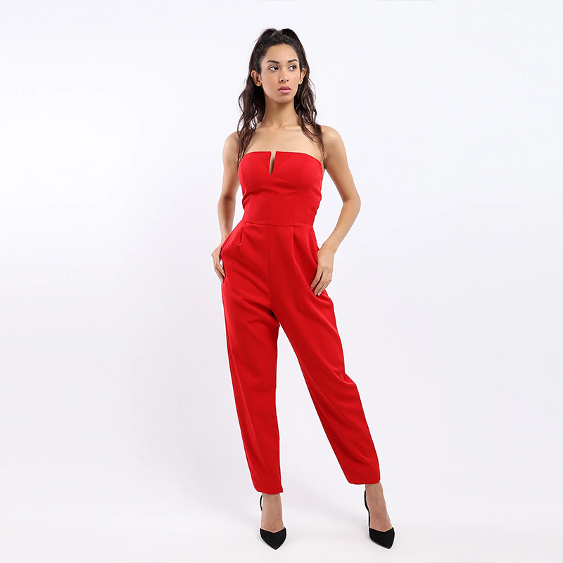 women's red jumpsuit