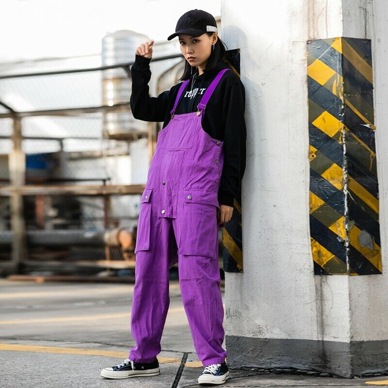 purple overalls